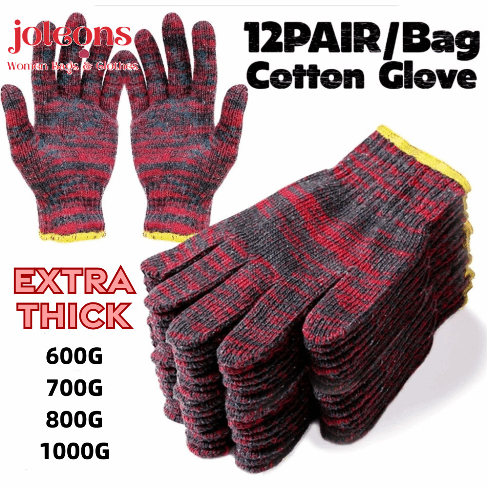 Găng tay bông JOLEONS 12 đôi, Găng tay làm việc chống trượt 600 / 800 / 1000g, Găng tay dệt kim chốn