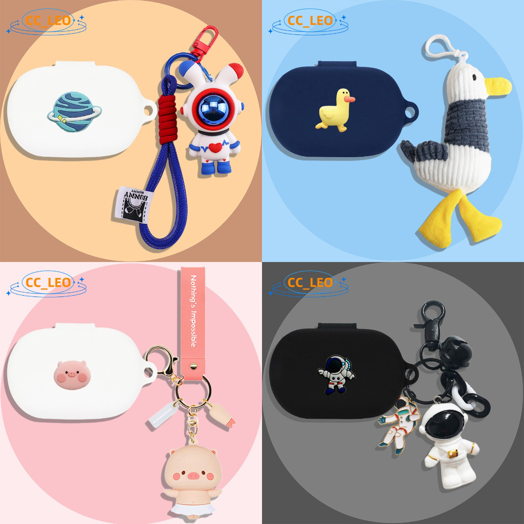 Case for QCY Crossky R50 Silicone Soft Case Cute Plush Duck Keychain Cartoon Astronaut Piggy Pendant