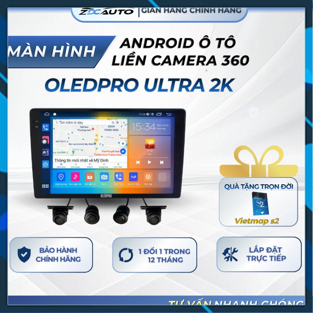 [Hàng mới về] Màn Hình Android Ô Tô OLEDPRO Ultra 2k LIỀN CAMERA 360 | TẶNG VIETMAP S2 TRỌN ĐỜI | 1 
