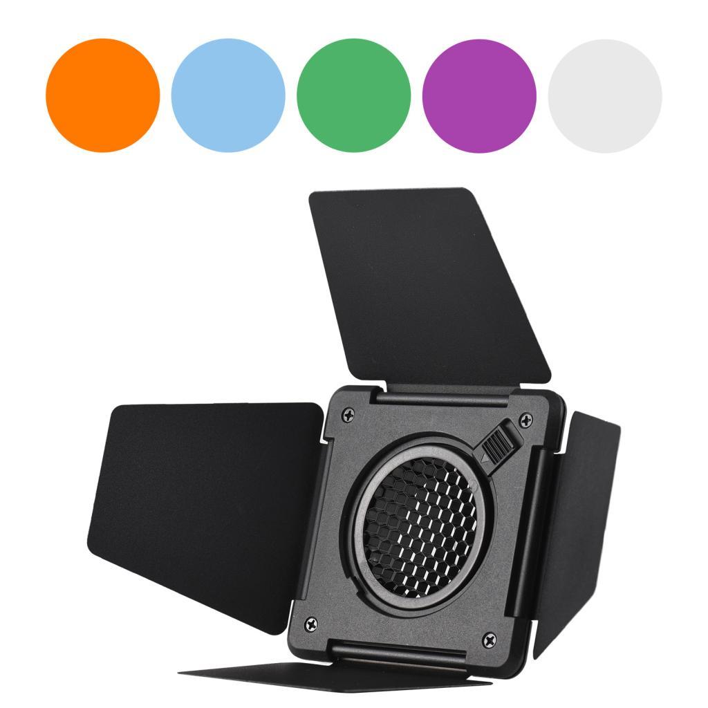 Supose NiceFoto SN-33 Chụp Ảnh Cửa Barndoor Với Lưới Tổ Ong 5 Bộ Lọc Màu Cho Mini Bowen Mount