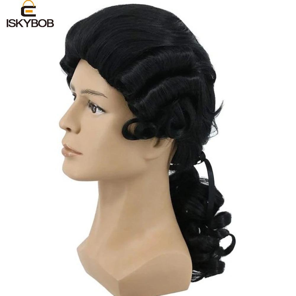 FUZOU Wig Baroque Curl, Halloween Lawyer Costume & Stage Performance Wig - Black Synthetic Hair
