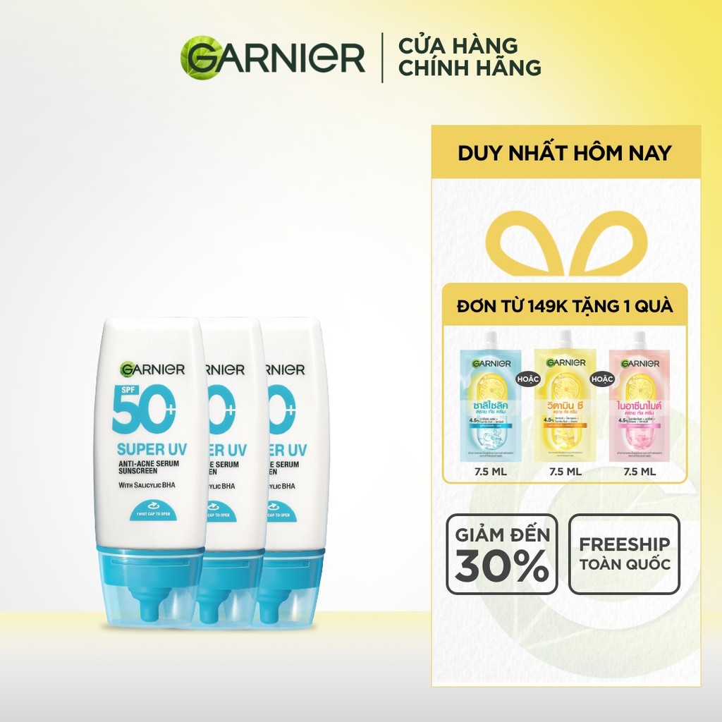 Bộ 3 Kem Chống Nắng Garnier Phổ Rộng 12h Kiềm Dầu & Hỗ Trợ Giảm Mụn SPF 50+PA++++ 30mlX3