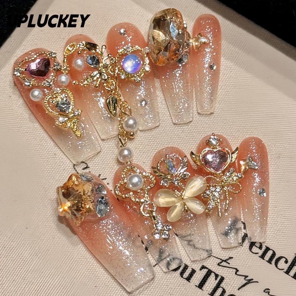 UPLUCKEY Handmade Press On Nails, Hiệu ứng lấp lánh Móng tay giả, Có thể tái sử dụng với miếng dán t