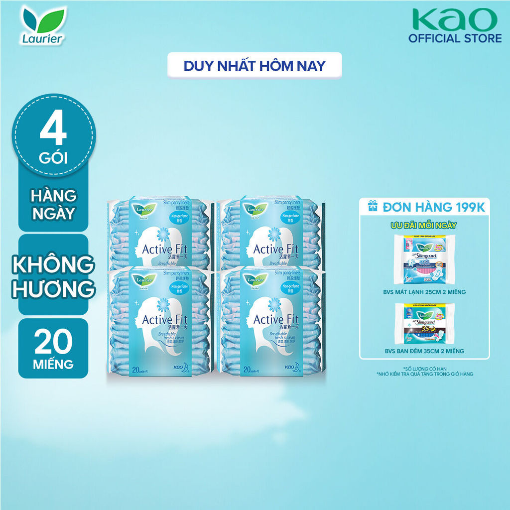 Combo 4 Băng vệ sinh hàng ngày Laurier Active Fit mềm mịn khô thoáng 20 miếng