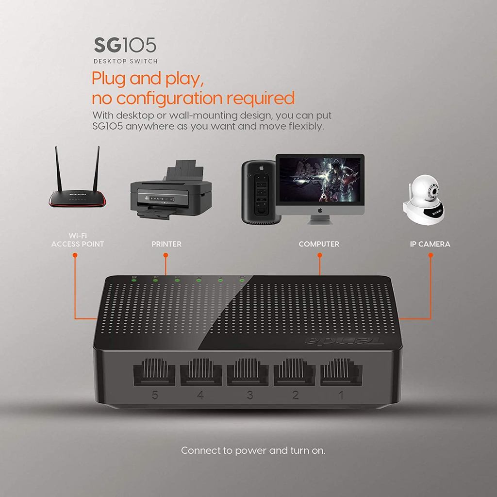 [Chính hãng] [Có sẵn] Bộ chia mạng Tenda SG105  Switch 5 cổng Gigabit