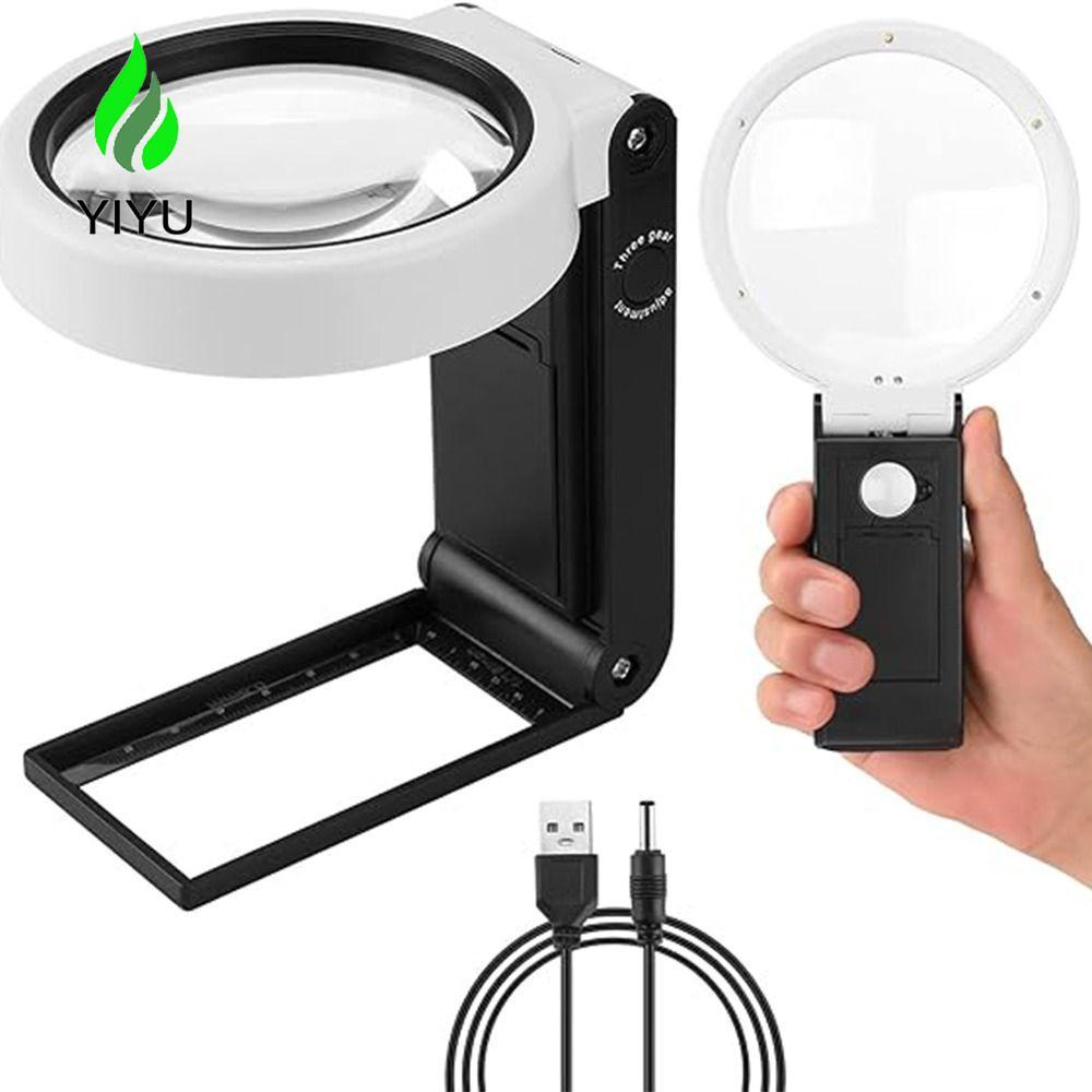 Kính lúp chiếu sáng LED YIYU, Kính lúp thiết kế gấp cầm tay có chân đế đèn, Dễ sử dụng 6X 25X 3.5X 2