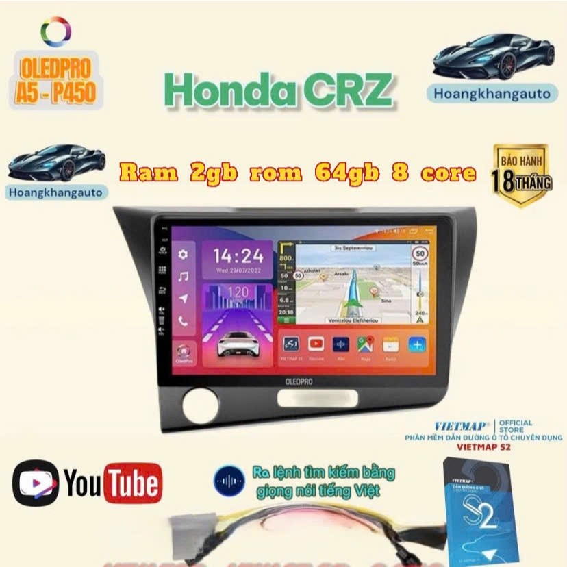 Combo  Màn Hình Android OLEDPRO A5 _ P450 Honda CRZ, kèm dưỡng 9 inch và jack nguồn zin