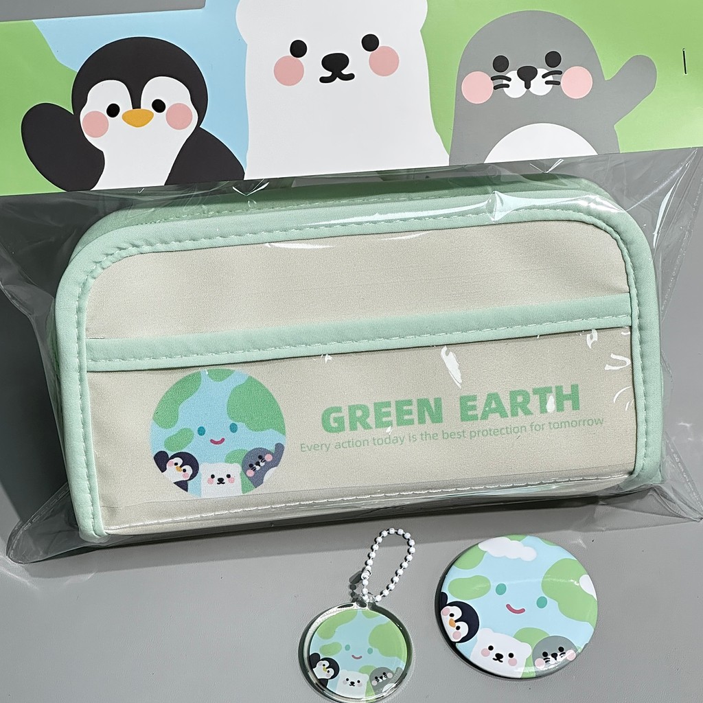 hộp bút vải hộp bút lưới Ins Earth Animal Pencil Case Vỏ bút chì văn phòng phẩm nhiều lớp dung tích 