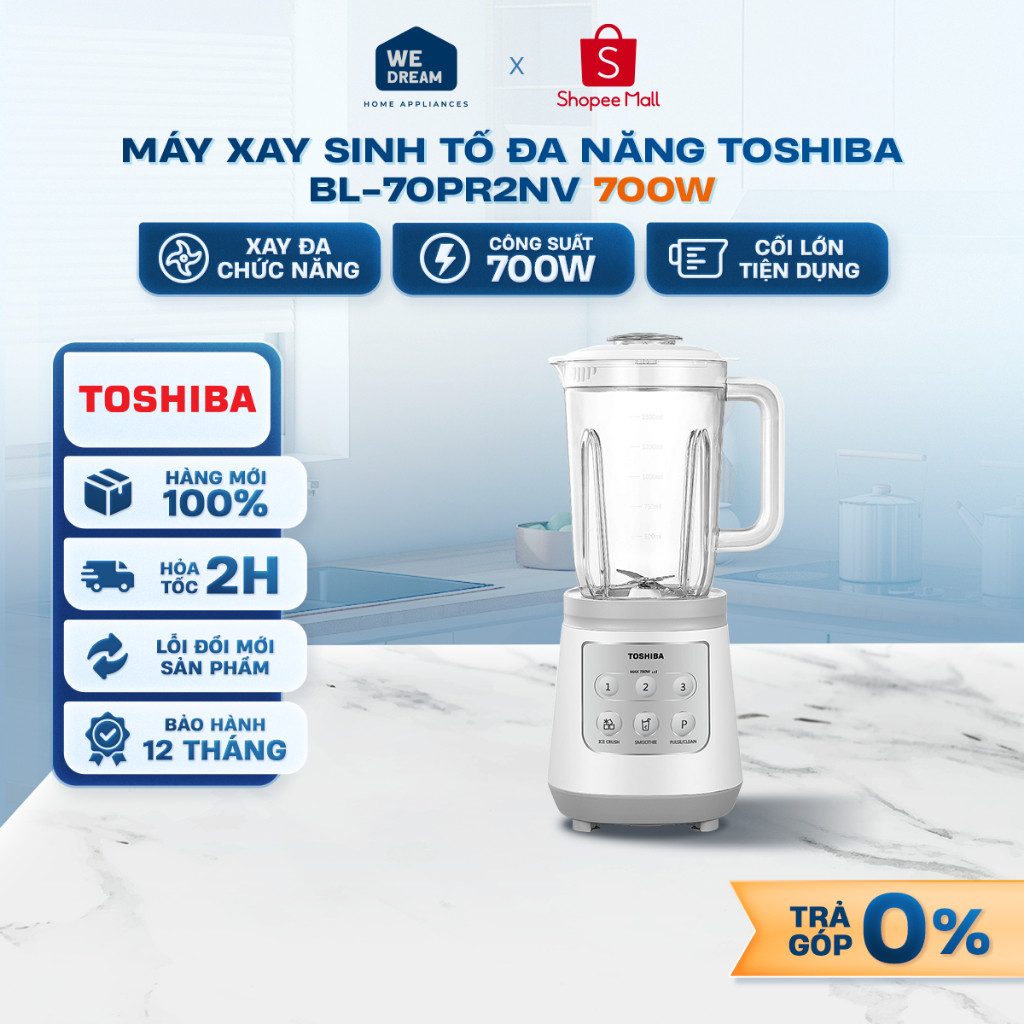 BL-70PR1NV - Máy Xay Sinh Tố 1.5 Lít Toshiba BL-70PR1NV 700W - Hàng Chính Hãng, Mới 100%