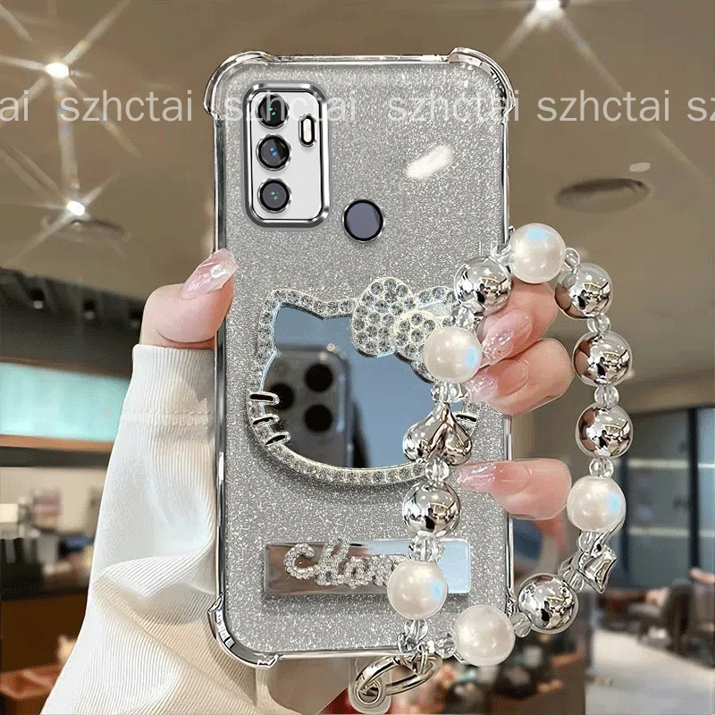 Ốp Lưng Cho OPPO A53 2020 A33 2020 Bốn Góc Vỏ Điện Thoại Chống Sốc 3D Gương Trang Điểm Mèo Kim Cương