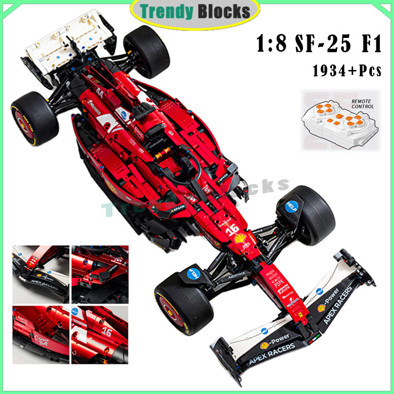 Khối xây dựng SF-25 F1, Thân sơn màu đỏ mạ điện, Đồ chơi ô tô RC Technic F1 Quà tặng cho bé trai, MK