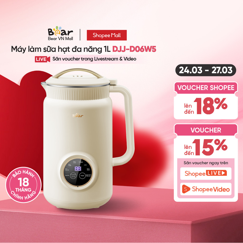 Máy làm sữa hạt 1L Bear DJJ-D06W5 - Hàng Chính hãng