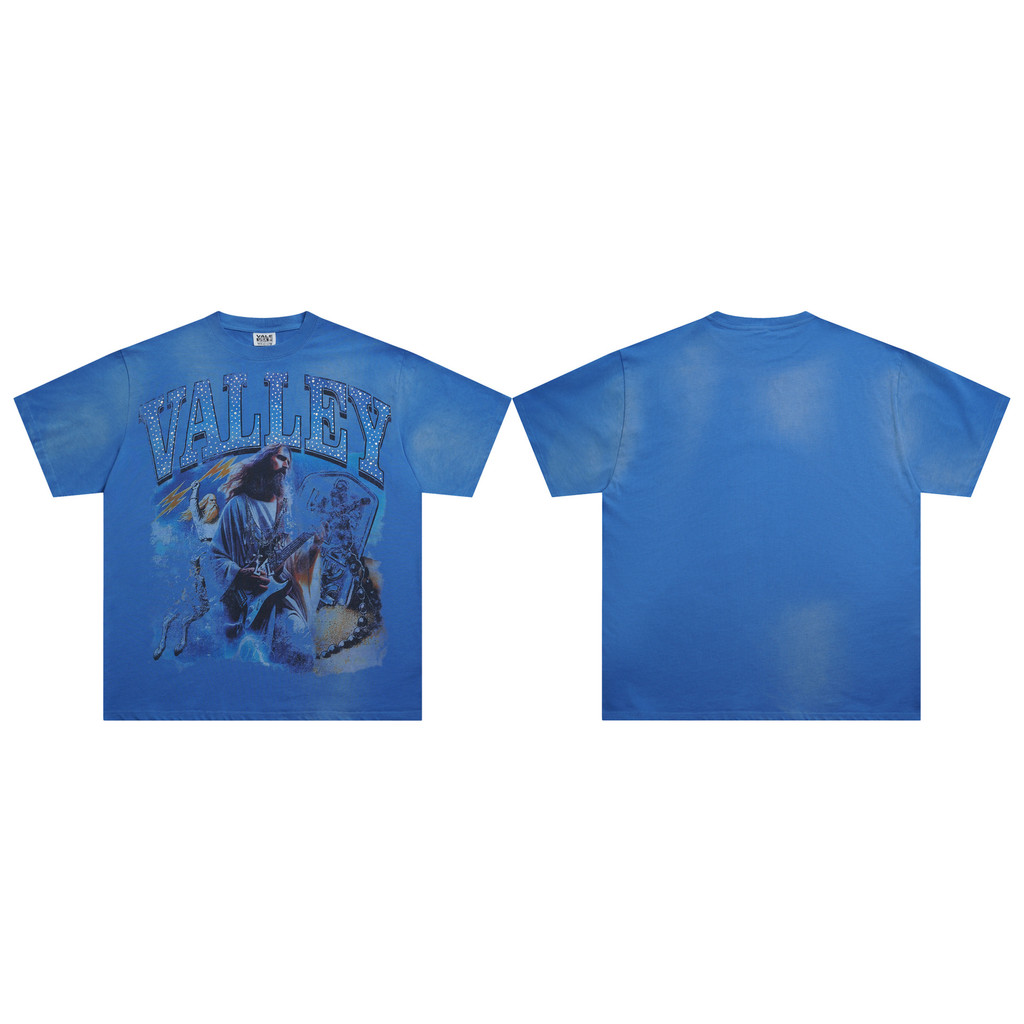 PQZZ American Style Vale Forever TEE Direct spray washed short-sleeve shirt T Loose-fitting shirts f