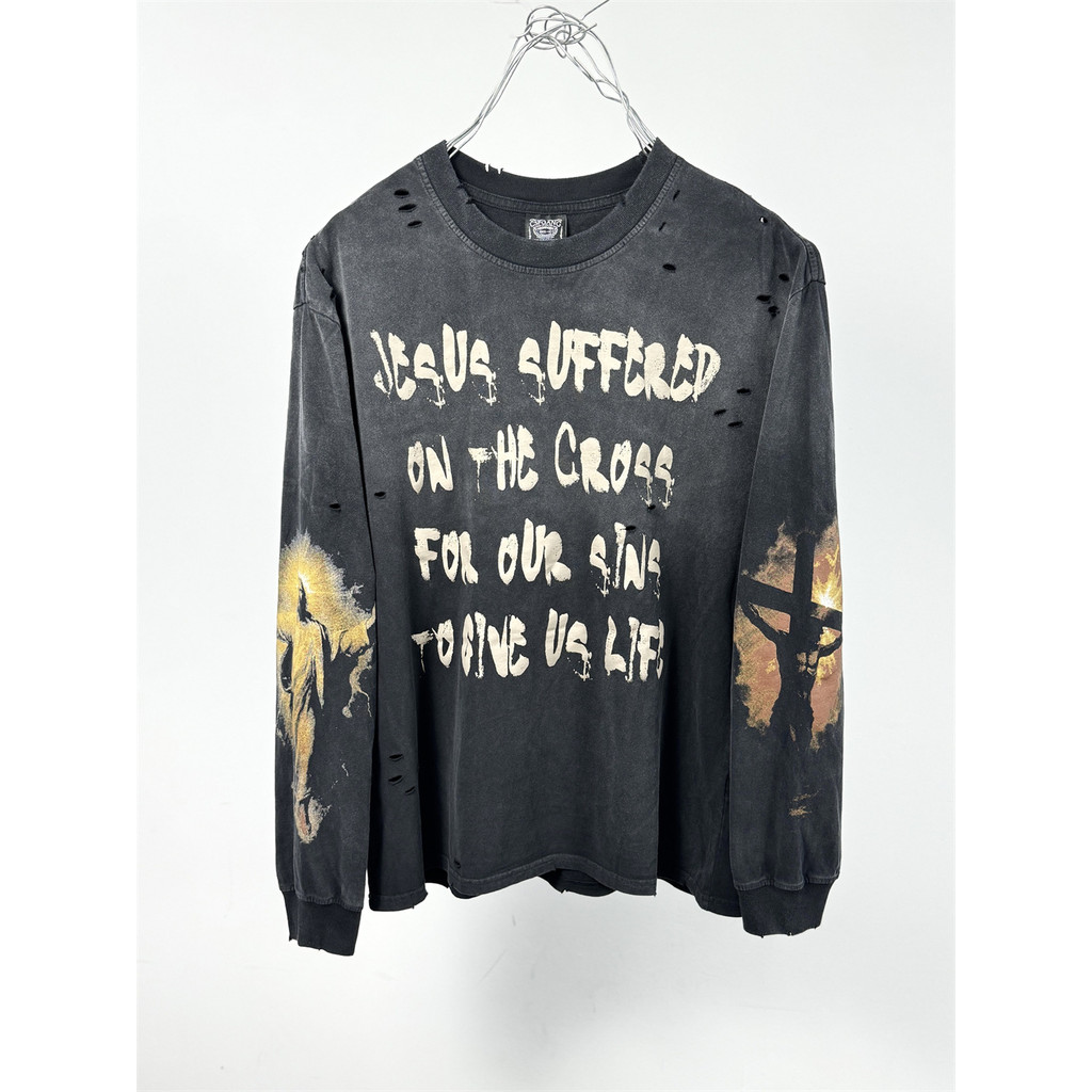 GDP4 American Style JESUS ON CROSS Printed long-sleeve t-shirt, unisex, versatile for autumn and win