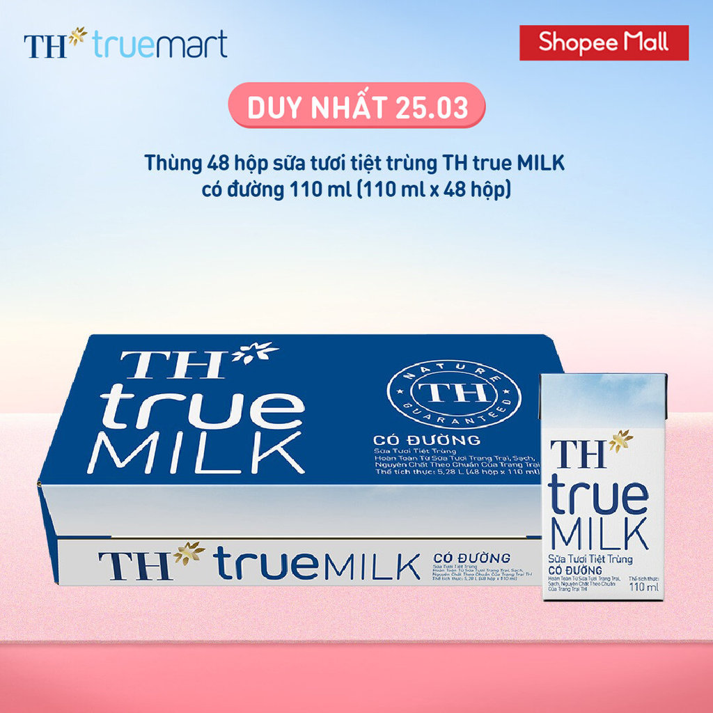 Thùng 48 hộp sữa tươi tiệt trùng TH true MILK có đường 110 ml (110 ml x 48)