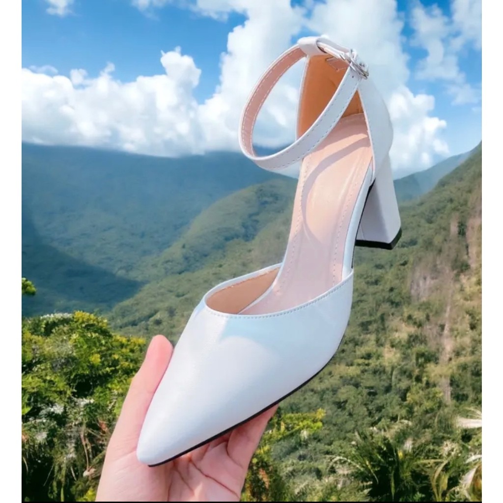 Giày Cao Gót 7p Đế Vuông, Sandal Nữ Mũi Nhọn Cao Gót 7cm Dây Cài Ôm Chân Phong Cách Hiện Đại Tôn Dán