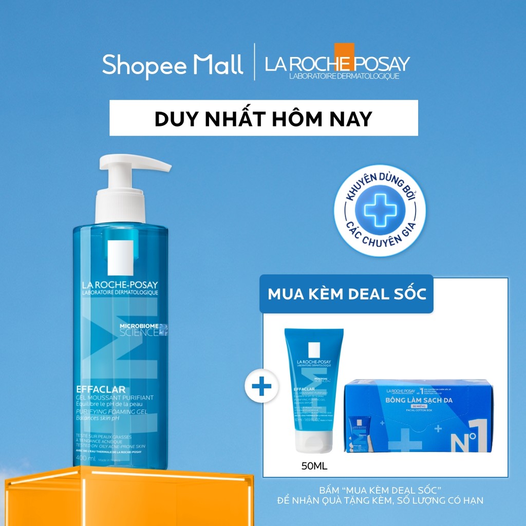 Gel rửa mặt sạch sâu giảm mụn cho da dầu mụn nhạy cảm La Roche-Posay Effaclar Foaming Gel 400ml