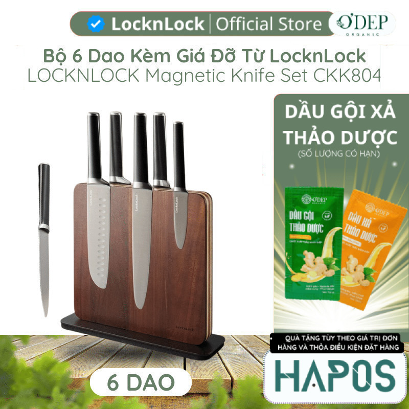 Bộ 6 dao kèm giá đỡ từ LocknLock Magnetic Knife Set CKK804 bằng thép không gỉ - HAPOS LMK
