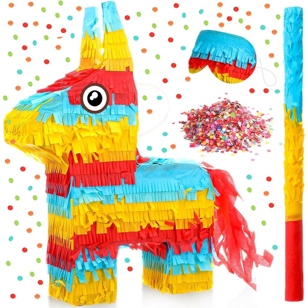 Lenwen Donkey Piñata 16 x 10 x 3 Inch Fiesta Donkey Piñata Bundle kèm que bịt mắt và Confetti Mexico
