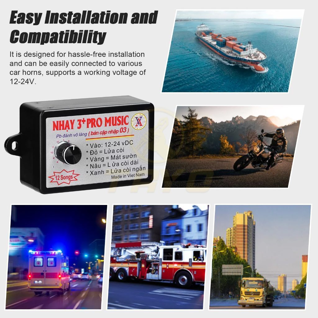 Nhai 3 pro music. Nhại 3+Pro 12 chế độ còi hơi, còi điện 12/24v -8