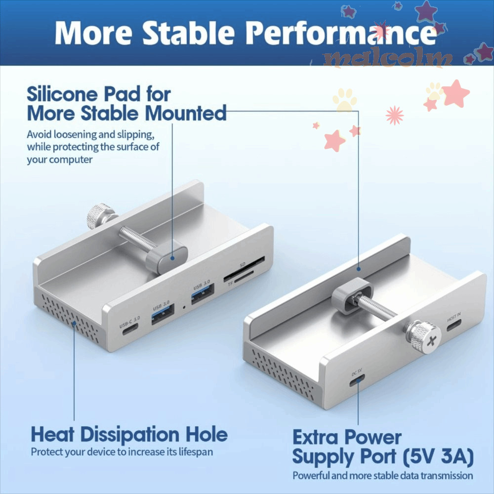 Kẹp HUB USB MALCOLM, Bộ chuyển đổi bộ chia USB USB 3.2 / 3.0 / 2.0 5Gbps, Bộ nguồn đa cổng Phụ kiện 