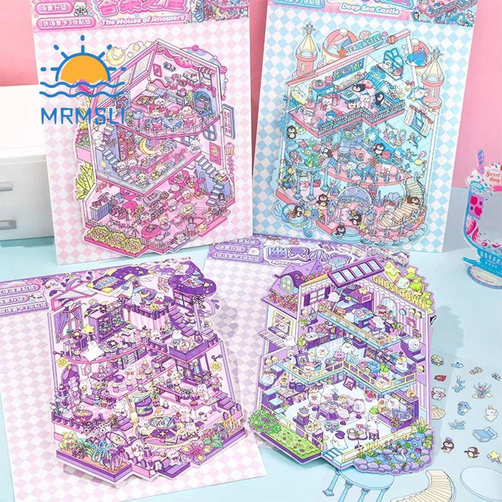 SHANCHAN DIY Cabin Scene Sticker, PET Plus Size Phong Cảnh Sticker, Giải Nén Ba Chiều Capybara Thu N