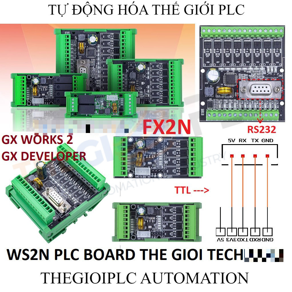 Bo PLC Mitsubishi FX3U FX1N FX2N 20MR 20MT 14MR 14MT 10MR 10MT 6MR 6MT WS2N JL1N EY2N USB RS232 TTL 
