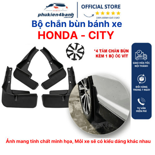 Bộ 4 Chắn Bùn Bánh Xe Honda City, City RS 2015 đến 2020, 2021, 2022, 2023,2024, 2025 có sẵn ốc vít, 