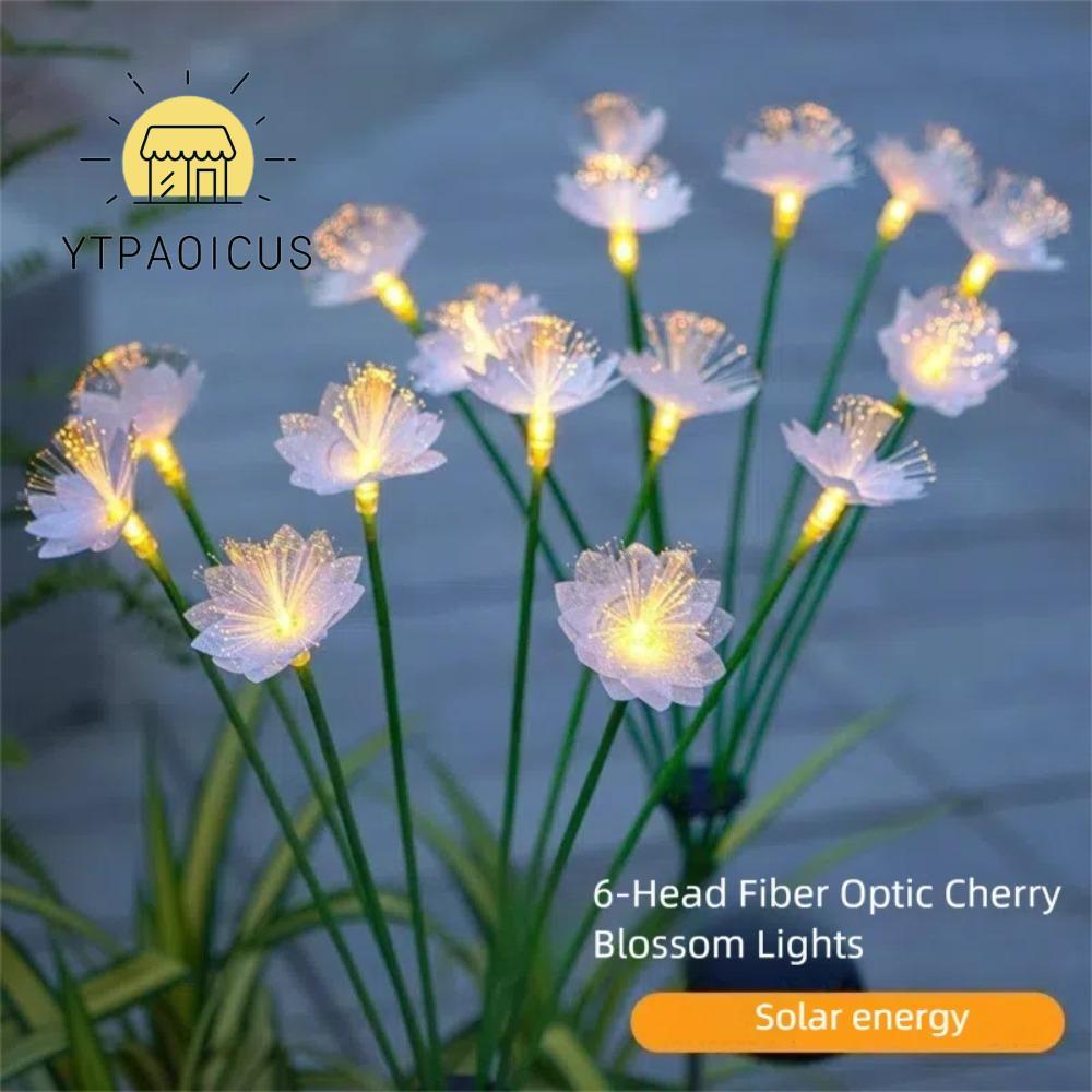 Đèn sân vườn YURUYI, Hoa sợi quang 6 đầu chống nước, Trang trí mô phỏng hoa sợi quang Bãi cỏ Đèn ngủ
