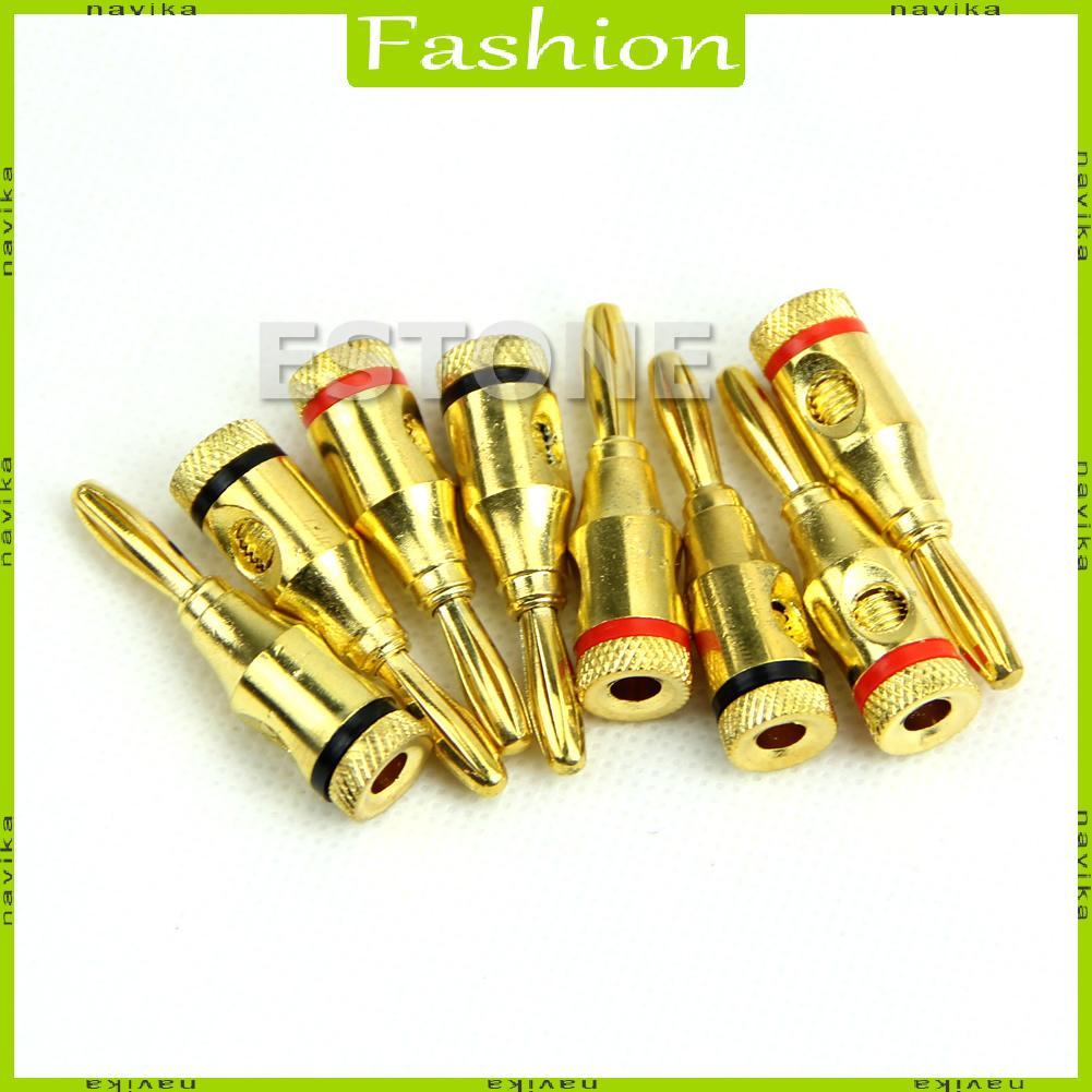NA Banana Plug Jack Connector 4 cặp 8 chiếc Đầu nối loa vàng