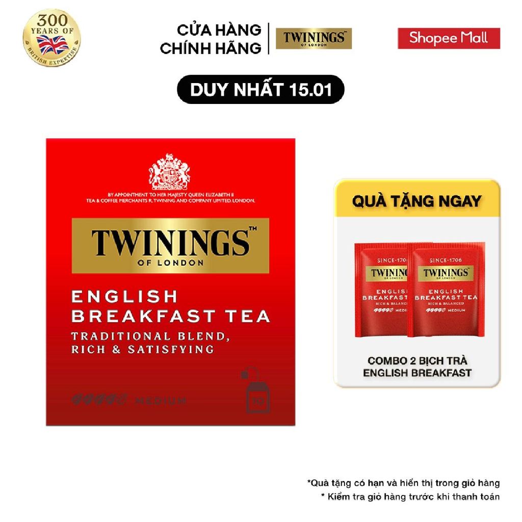 Trà Túi Lọc Twinings English Breakfast - Hộp 10 gói x 2g