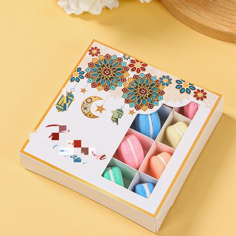 2 Chiếc Eid Mubarak Bánh Hộp Đen Vàng Eid Hộp Ngôi Sao Mặt Trăng Lâu Đài Phong Cách Kẹo Bánh Quy Hộp