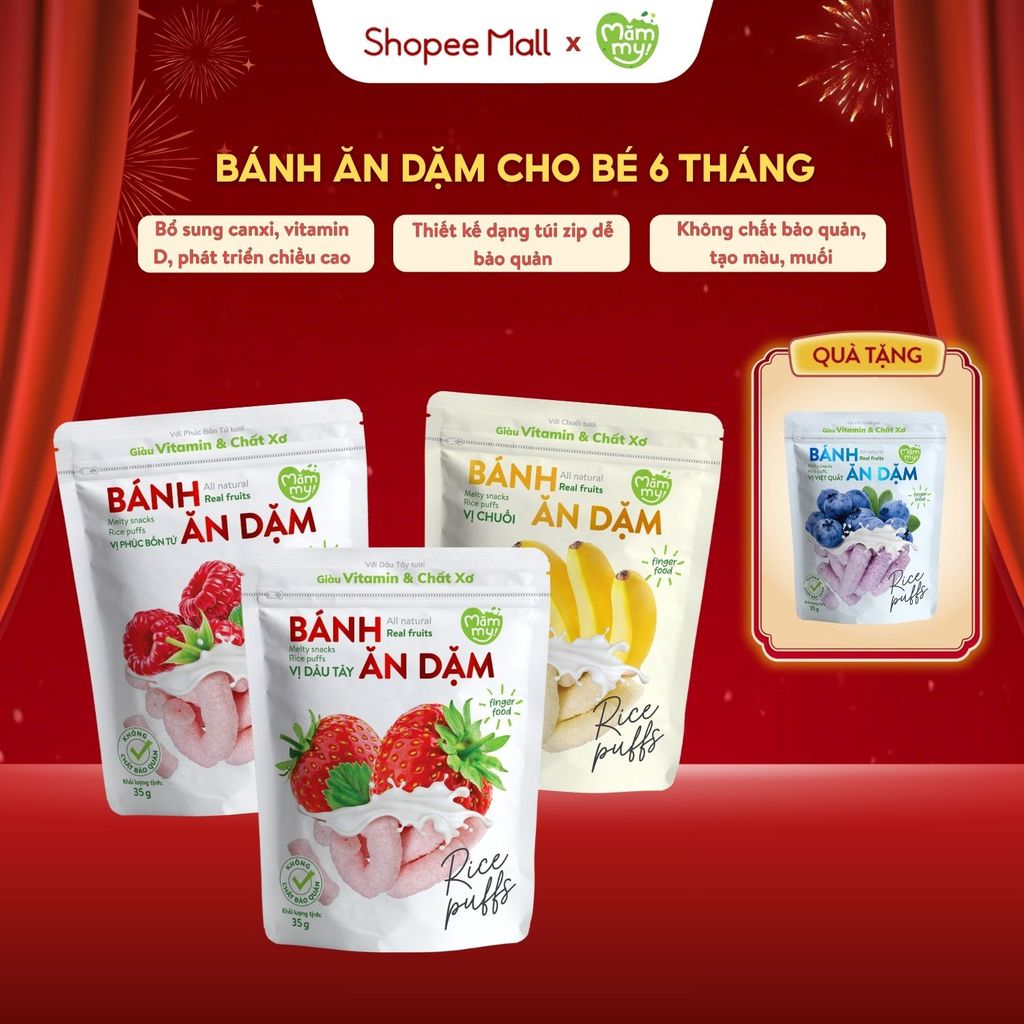 Combo bánh ăn dặm cho bé vị chuối, dâu, phúc bồn tử bổ sung vitamin, giàu chất xơ bé ăn dặm 6 tháng