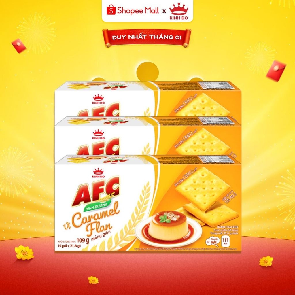 Bánh Cracker Dinh Dưỡng AFC Vị Caramel Flan/Cốm Non, Combo 3 Hộp X 109G/Combo 2 Hộp x 261.6G - LIVE