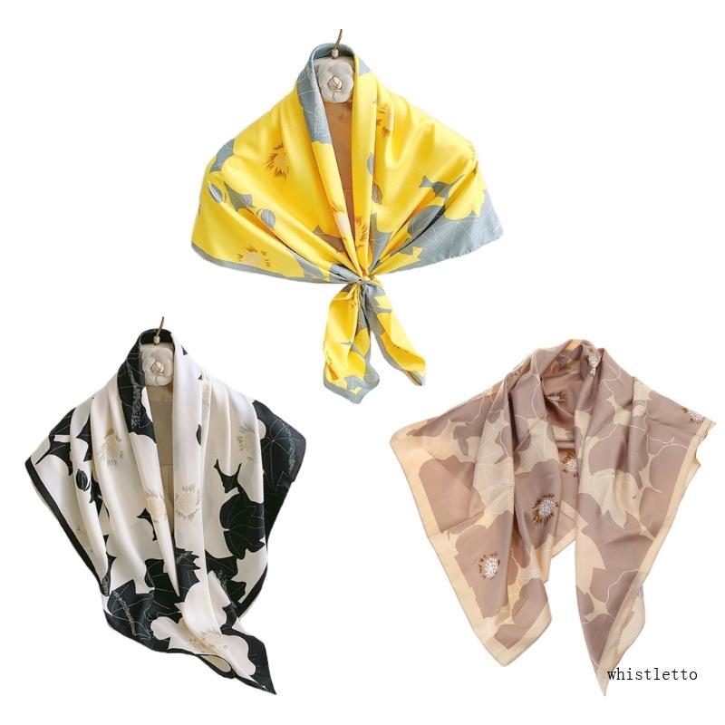 90x90cm Fashion Twill Flowers Printed Scarf Luxury Women Silk Satin Hijab Scarf