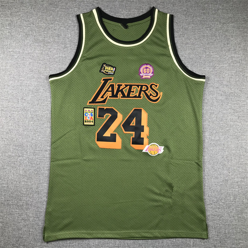 Retro Army Green Lakers 24 #Kobe Jersey No. 8 bóng rổ thêu Kobe MN