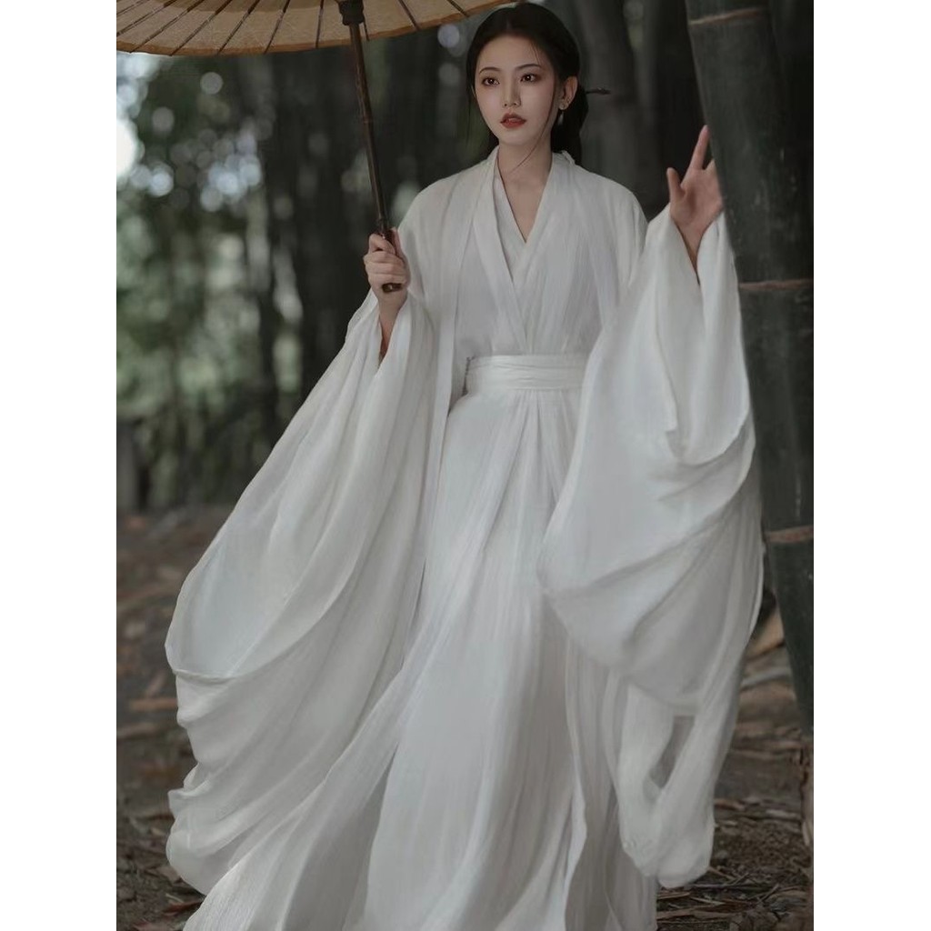 Hua Dynasty Kee Cream White Original Straight Cải tiến Trung Quốc Elements Wei Jin Made White Hanfu 