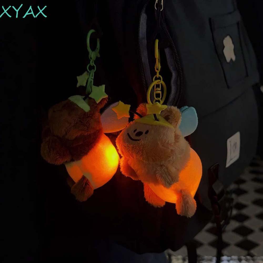 Nhẫn chìa khóa hình gấu đầu nghiêng XYAX, Mặt dây chuyền động vật nhẹ phát ra mềm mại hoạt hình, Kaw