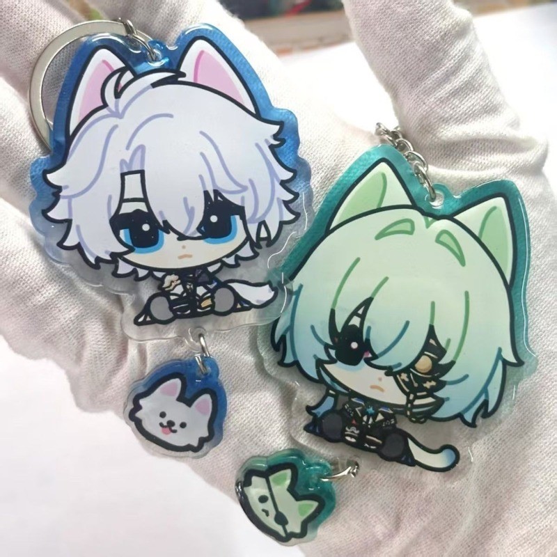 2Pcs/Set Anime Keychain Women  Acrylic Key Chain Man Anaxa Anaxagoras Phainon NeiKos496 Key Ring Pen