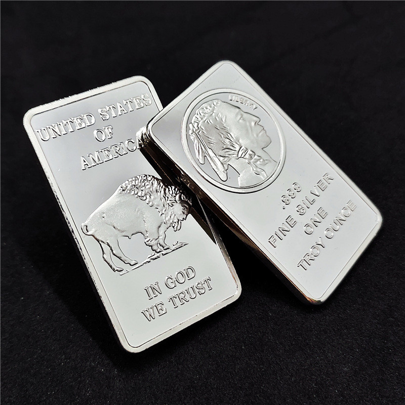 Thanh bạc Thanh vàng American Bison Đồng xu kỷ niệm 1OZ Khối kỷ niệm vuông Đồng xu Ấn Độ 26.1.27