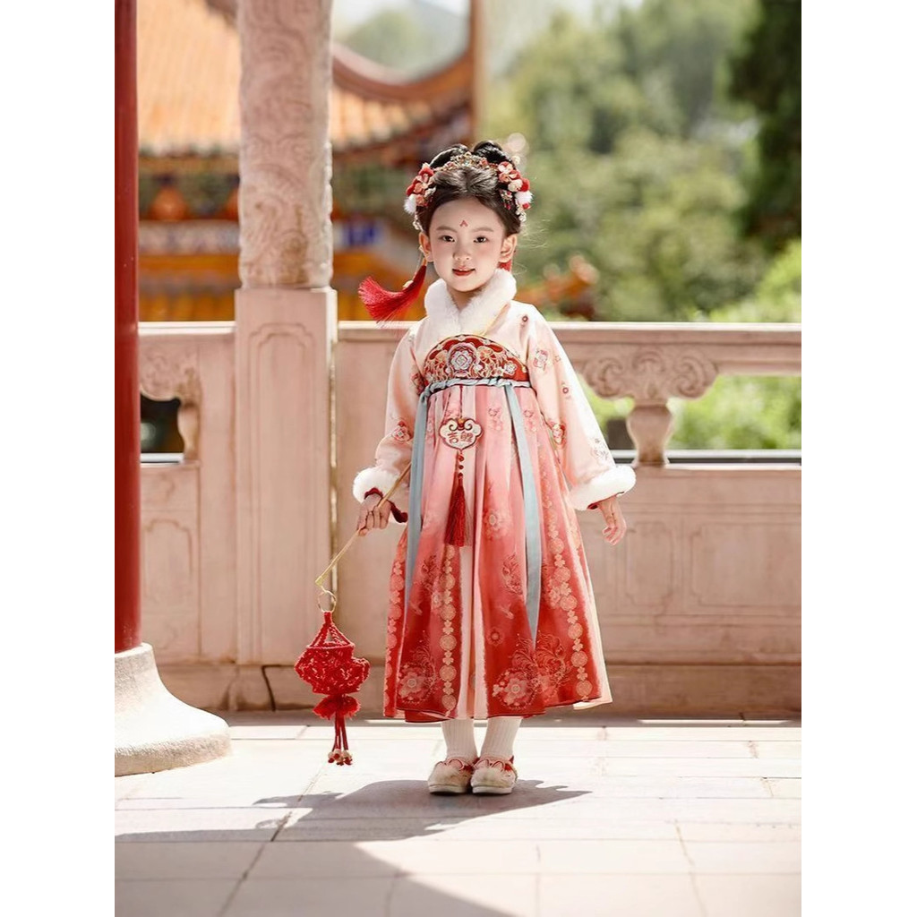 Hanfu Bé Gái Phong Cách Mùa Đông Trẻ Em Trang Phục Cổ Trang Phục Cổ Trang Phục Năm Mới Nữ Bé Plus Nh