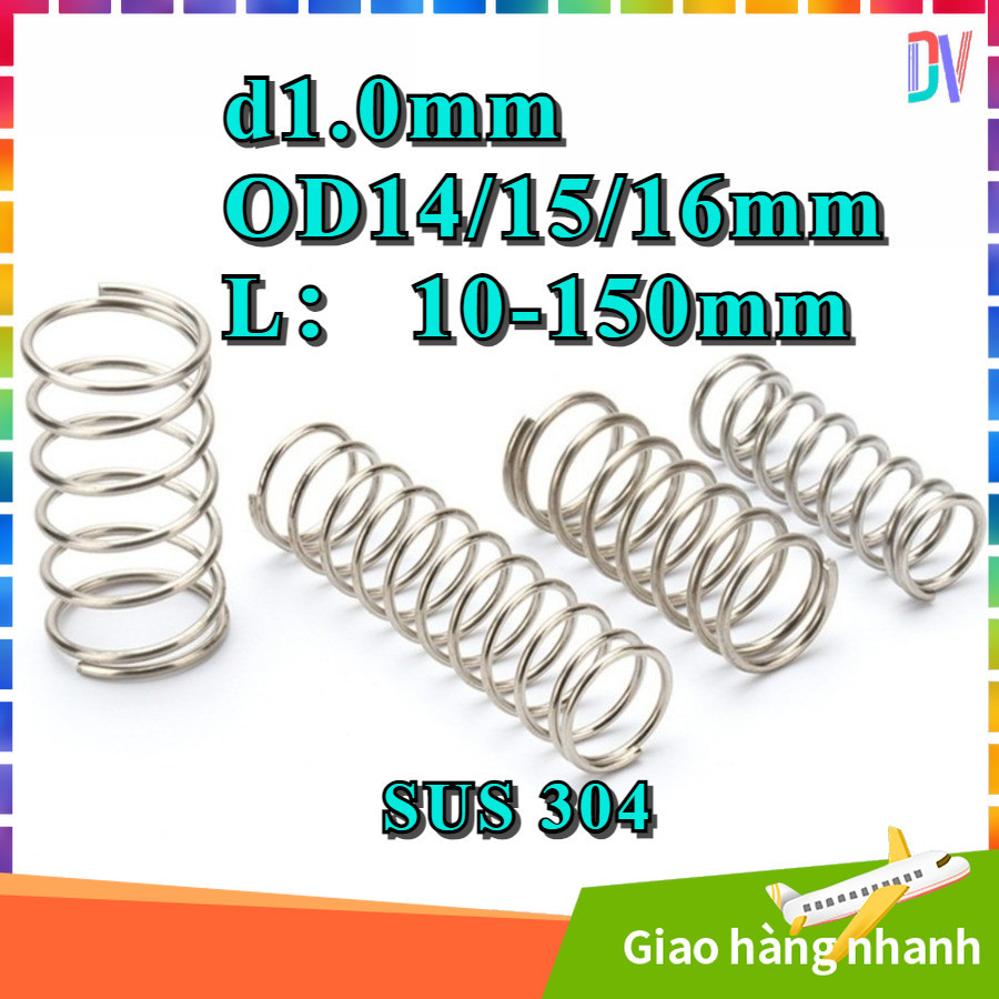 Lò xo nén inox sợi 1.0mm phi 14 / 15 / 16mm dài 10-150mm [DVA]