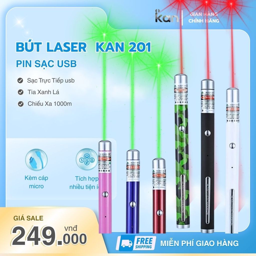 Bút Laze Laser 201 LS – Laser Pointer – Tia Xanh/Đỏ-Sạc MIcro – Chiếu Xa – Dùng Ngoài Trời /Trong Nh