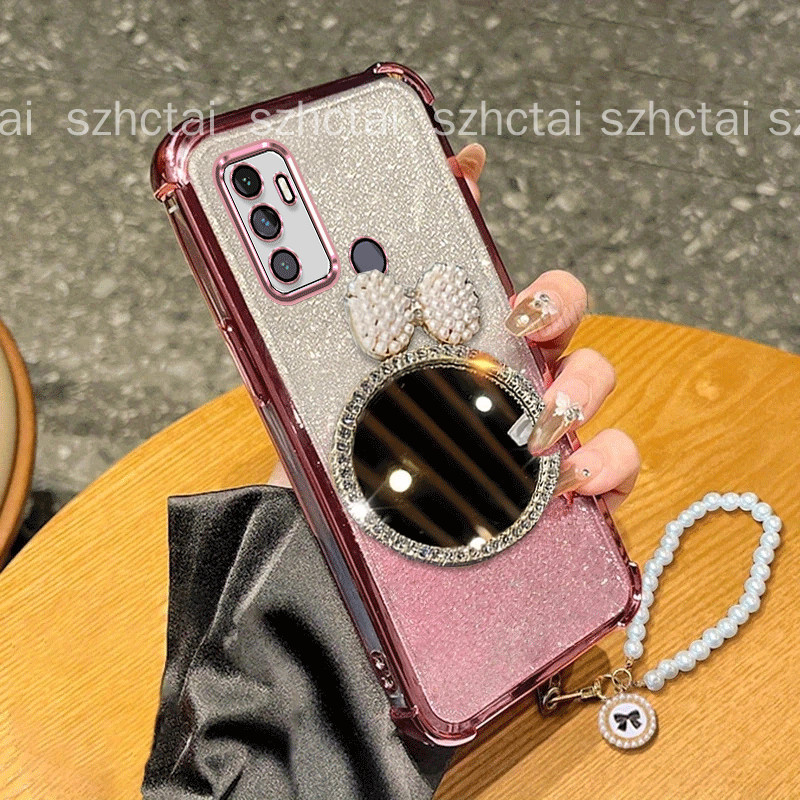 Ốp Lưng Cho OPPO A53 2020 A33 2020 Vỏ Điện Thoại Chống Sốc Kim Cương Nơ Trang Điểm Gương Mềm TPU Bảo