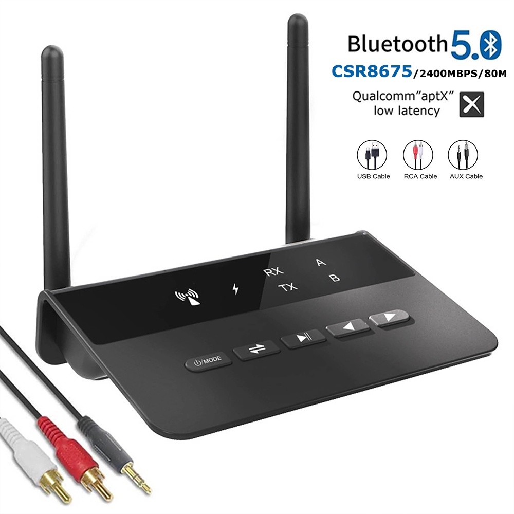V2.0 CSR8675 Bluetooth 5.0 80M lossless Aptx Độ trễ thấp RCA Aux Bộ thu phát âm thanh nổi Bộ chuyển 