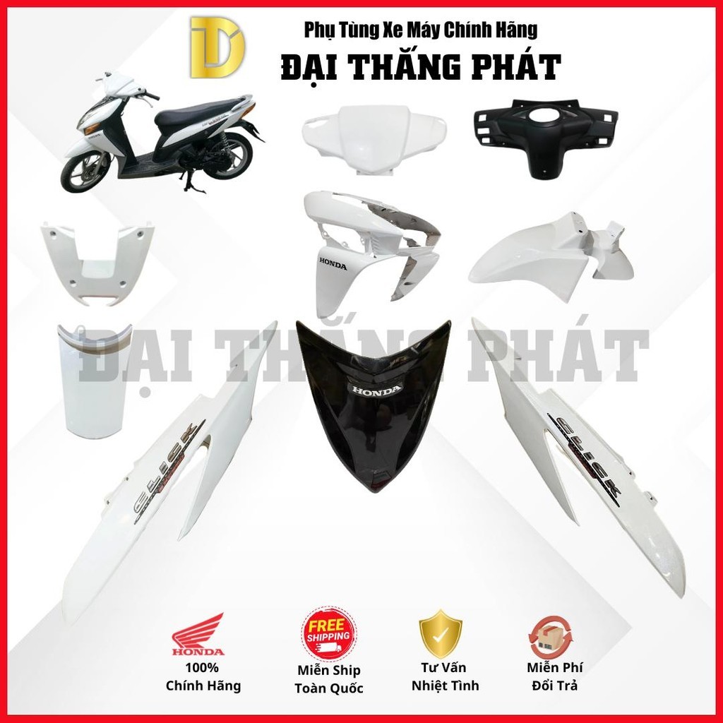 (Có bán lẻ) Dàn áo | Bộ nhựa xe Click 110cc KVB (2006-2010) - Màu Trắng đen - NHA96P chính hãng - HP