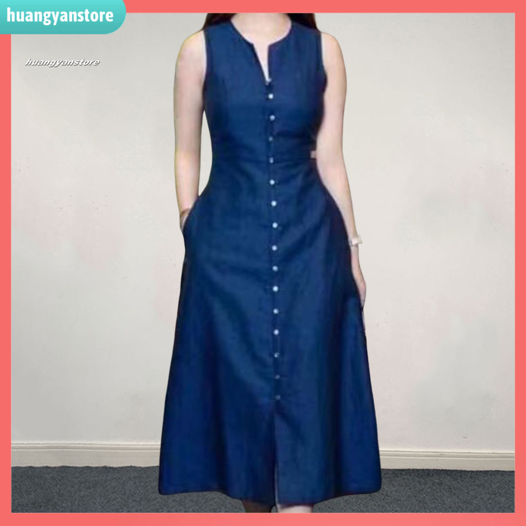 HY Slim-fit Bust Design Dress Computing Midi Dress Nữ Váy Mùa Hè Cổ Chữ V Midi Màu Trơn Có Túi Và Nú