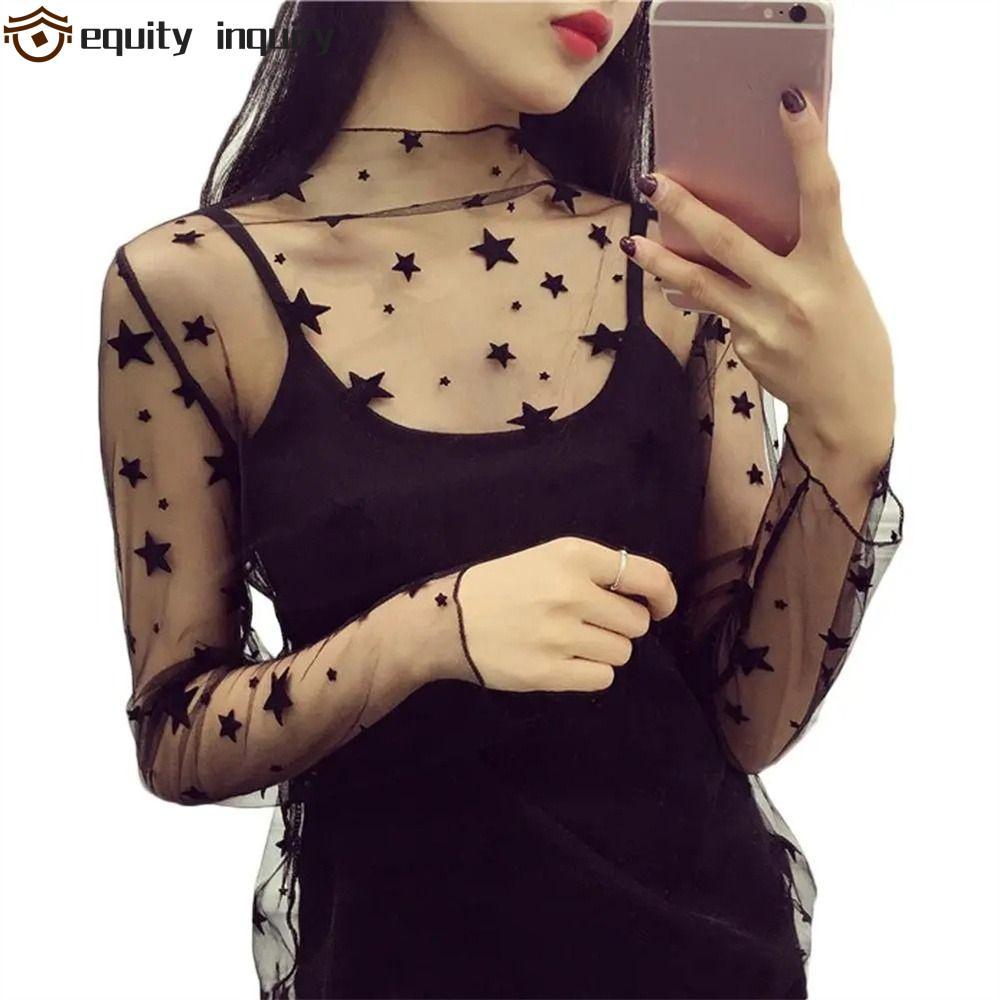 equity inquiry EQUITY INQUIRY Áo Sơ Mi Lưới Cho Nữ, Thiết Kế Cổ Rùa, Tay Dài Phù Hợp Mùa Thu