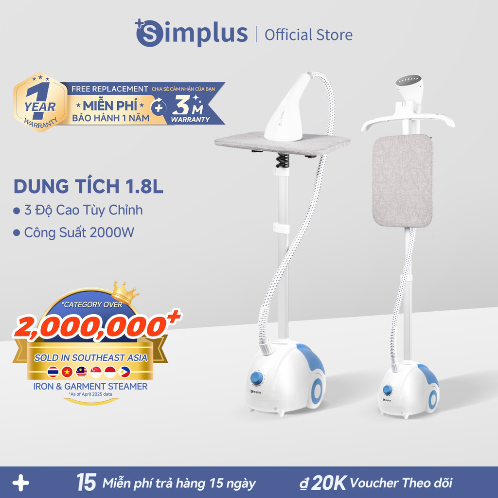 Simplus Bàn Ủi Hơi Nước Đứng Công Suất Lớn 2000W GTJH014 - Bảo Hành 1 Năm 1 Đổi 1