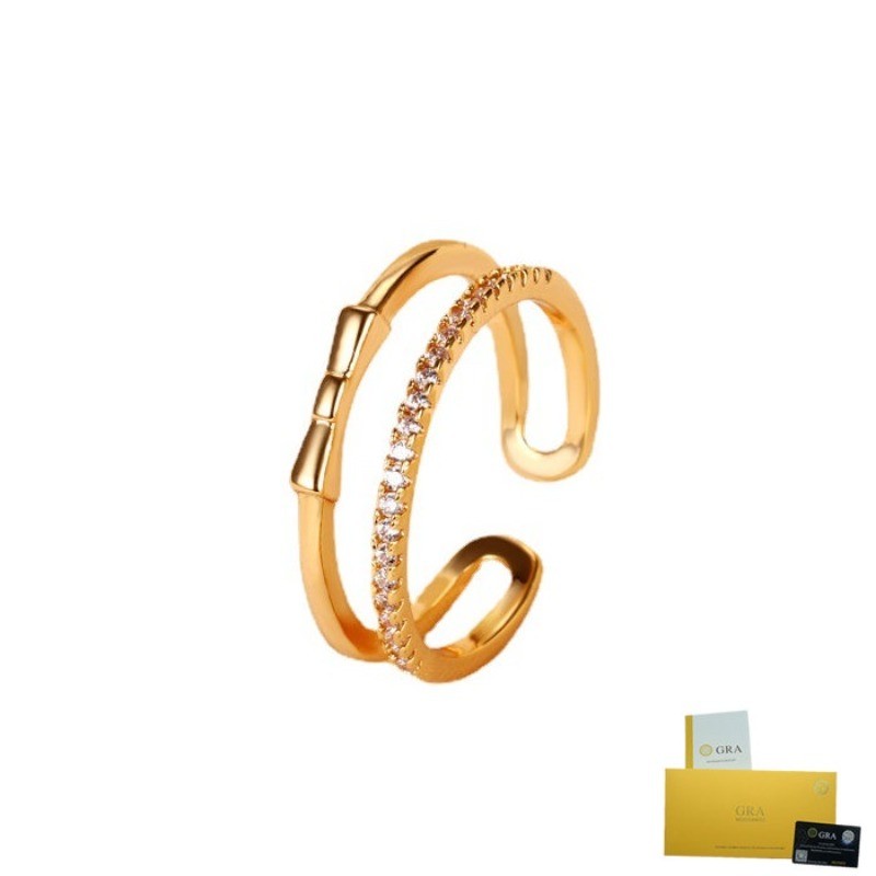 Nhẫn trang sức vàng champagne 18K hai lớp nơ thời trang